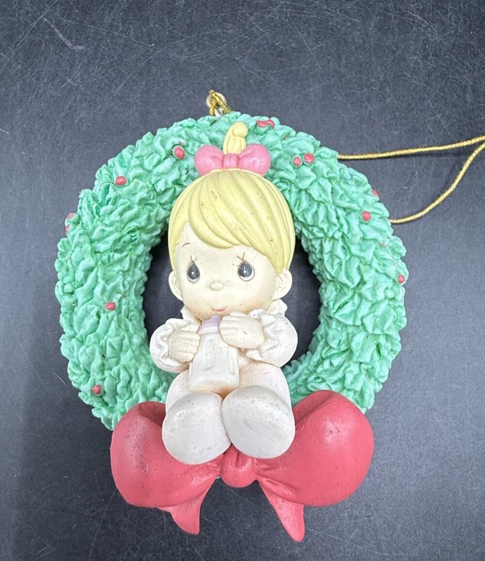 1996 Precious Moments Ornament Baby Girl Baby’s 1st Christmas Used -LO29